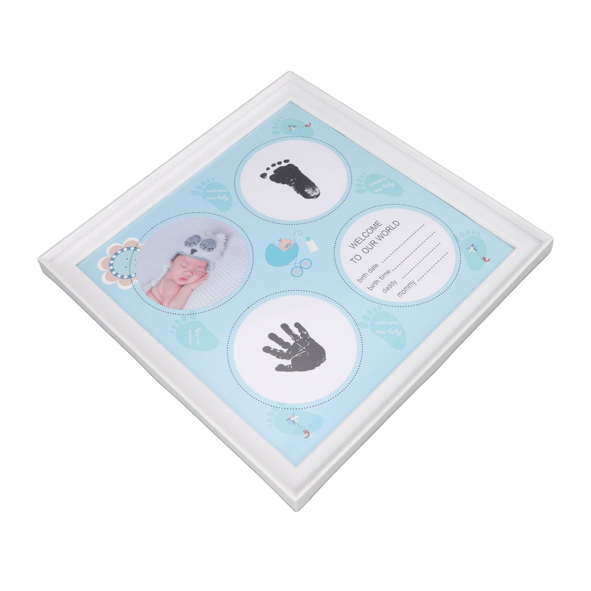 Baby Handprint Footprint Kit for Newborn Boys Girls Wear Resistant Plastic Density Board Baby Print Frame Kit for Display Blue