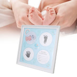 Baby Handprint Footprint Kit for Newborn Boys Girls Wear Resistant Plastic Density Board Baby Print Frame Kit for Display Blue - Extra Image
