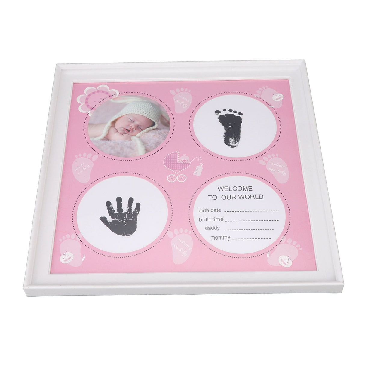 Baby Handprint Footprint Kit for Newborn Boys Girls Wear Resistant Plastic Density Board Baby Print Frame Kit for Display Pink