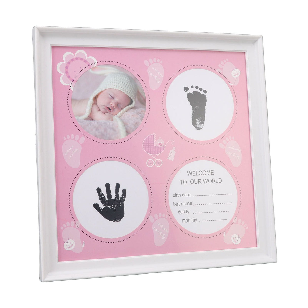 Baby Handprint Footprint Kit for Newborn Boys Girls Wear Resistant Plastic Density Board Baby Print Frame Kit for Display Pink