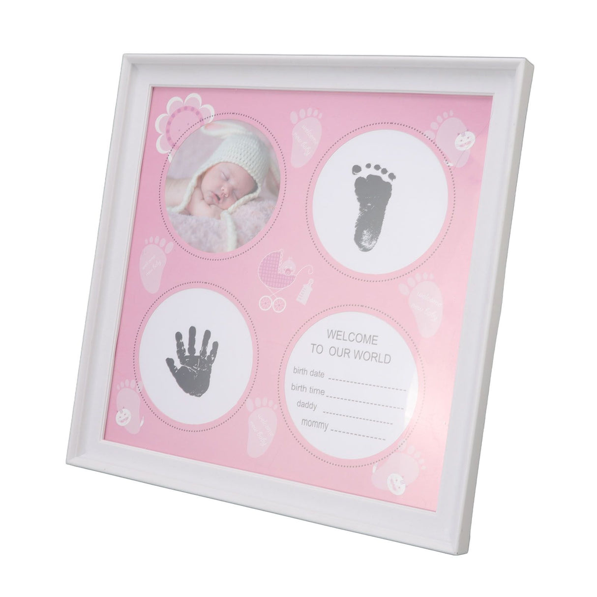 Baby Handprint Footprint Kit for Newborn Boys Girls Wear Resistant Plastic Density Board Baby Print Frame Kit for Display Pink