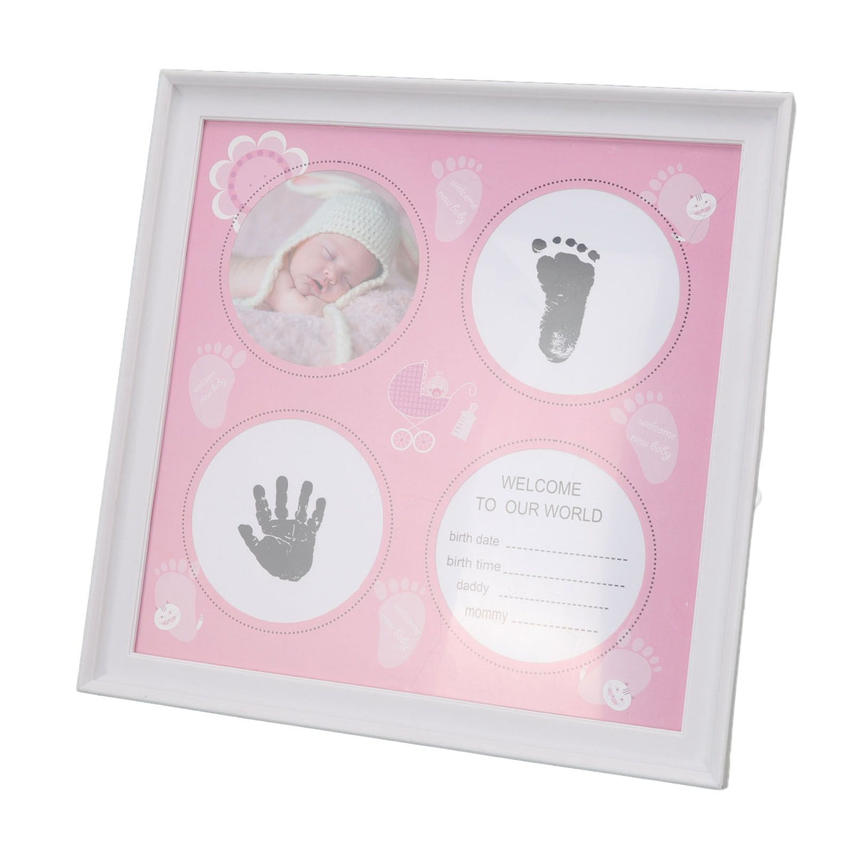 Baby Handprint Footprint Kit for Newborn Boys Girls Wear Resistant Plastic Density Board Baby Print Frame Kit for Display Pink