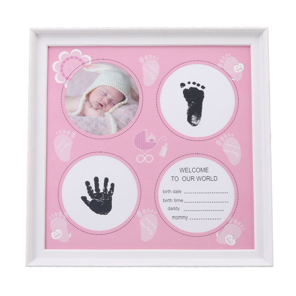 Baby Handprint Footprint Kit for Newborn Boys Girls Wear Resistant Plastic Density Board Baby Print Frame Kit for Display Pink