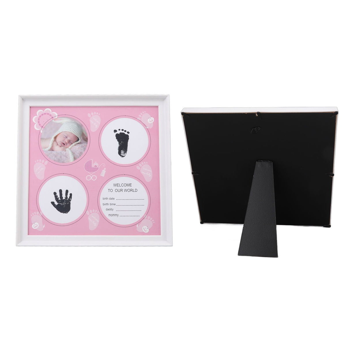 Baby Handprint Footprint Kit for Newborn Boys Girls Wear Resistant Plastic Density Board Baby Print Frame Kit for Display Pink