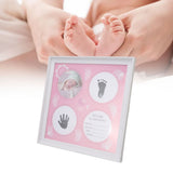 Baby Handprint Footprint Kit for Newborn Boys Girls Wear Resistant Plastic Density Board Baby Print Frame Kit for Display Pink