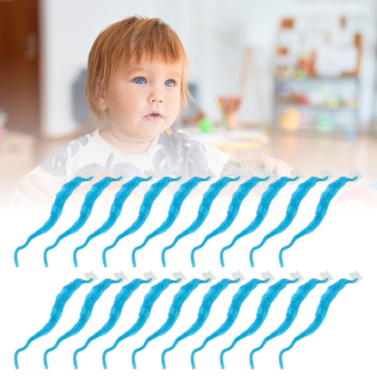20 Pcs Furry Worm Soft Touch Plush Material Cute Style DIY Compact Portable Fuzzy Worms for Party Light Blue