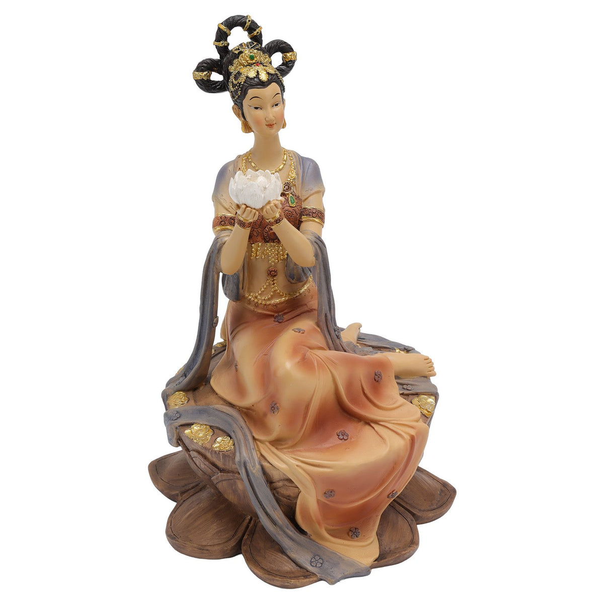 Resin Ancient Beauty Statue Chinese Style Classical Beautiful Women Figurine for Home Office Hotel Lotus
