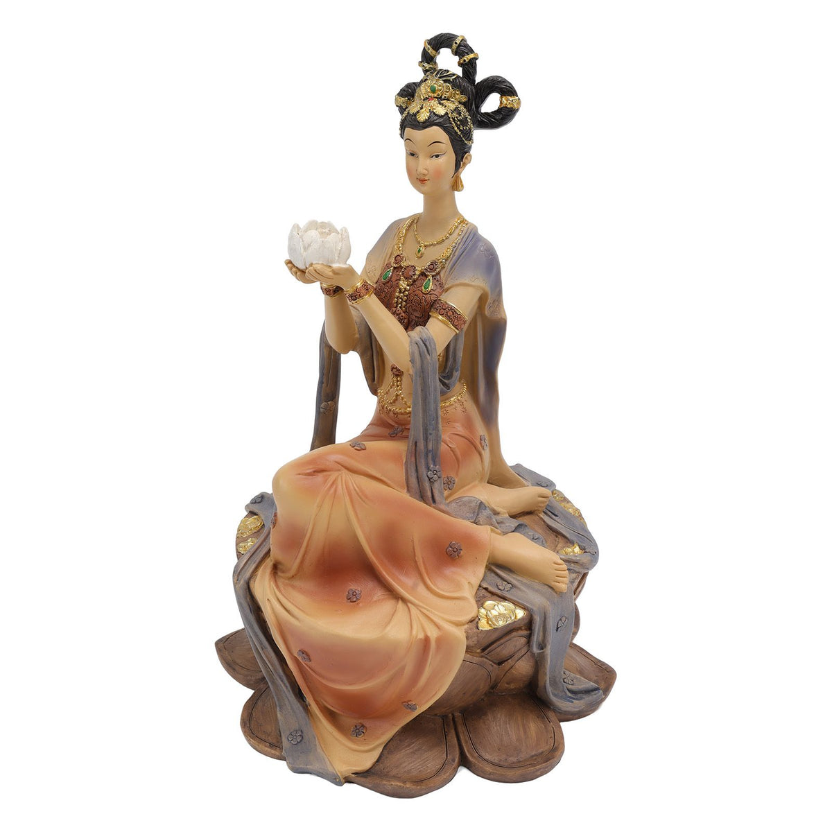Resin Ancient Beauty Statue Chinese Style Classical Beautiful Women Figurine for Home Office Hotel Lotus