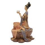 Resin Ancient Beauty Statue Chinese Style Classical Beautiful Women Figurine for Home Office Hotel Lotus - Rear View