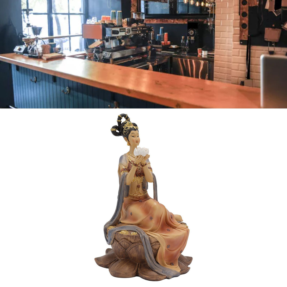 Resin Ancient Beauty Statue Chinese Style Classical Beautiful Women Figurine for Home Office Hotel Lotus
