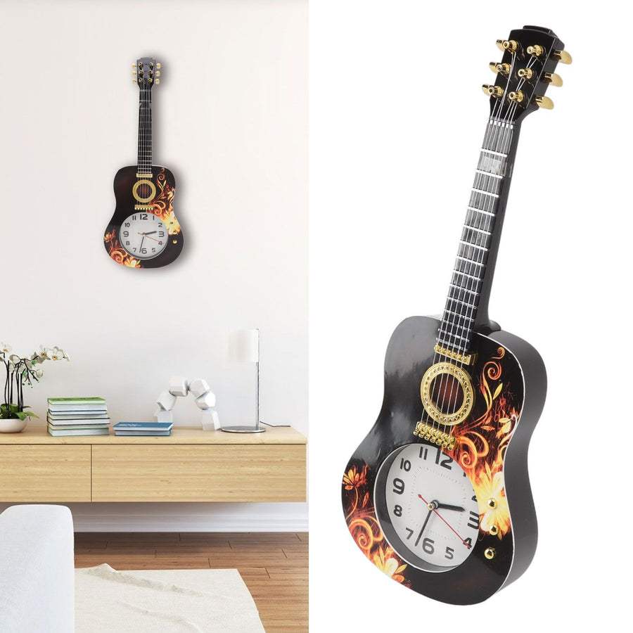 Wall Clock Silent Simulation Ukulele Shaped Decorative Alarm Clock for Bedroom Student Dormitory Office 5681 Ukulele (46x17.5x4.5cm / 18.1x6.9x1.8in)