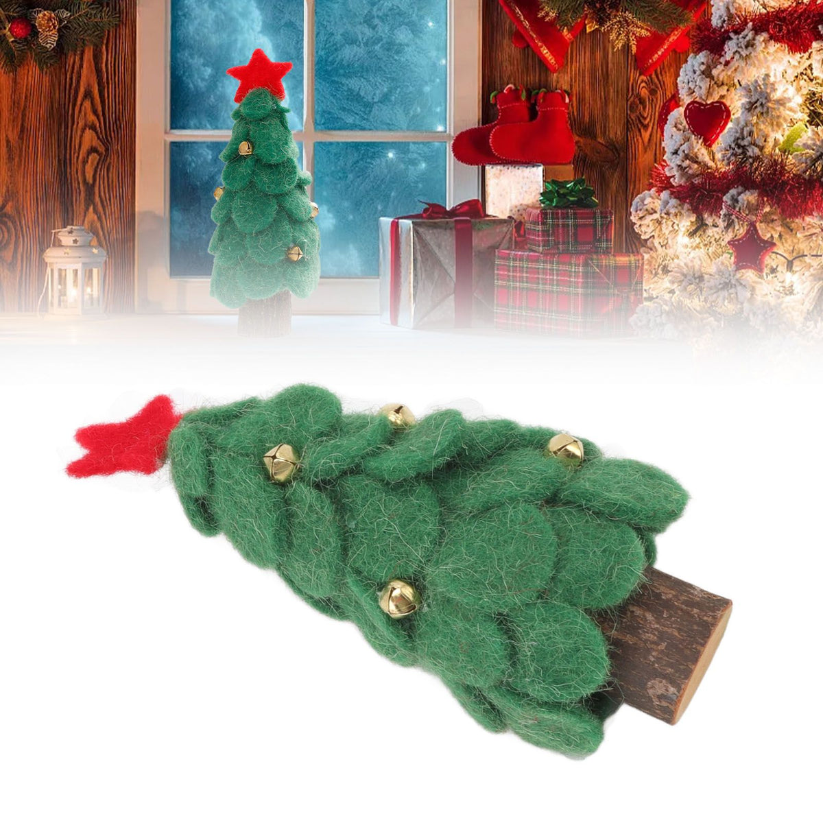 Wool Felt Christmas Tree Wood Small Christmas Tree Decorations for Home Display Window Green