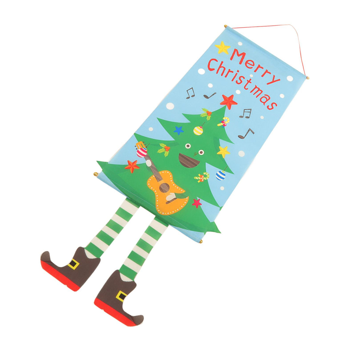 Christmas Flags Ornament Christmas Tree Designed Bamboo and Cloth Christmas Hanging Sign for Door Home
