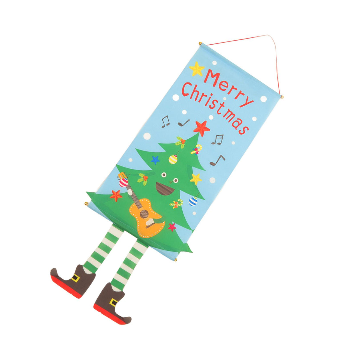 Christmas Flags Ornament Christmas Tree Designed Bamboo and Cloth Christmas Hanging Sign for Door Home