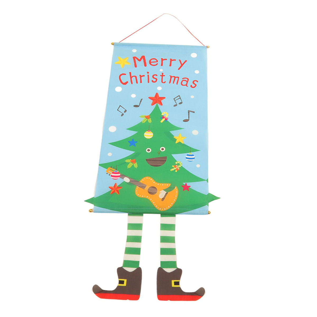 Christmas Flags Ornament Christmas Tree Designed Bamboo and Cloth Christmas Hanging Sign for Door Home