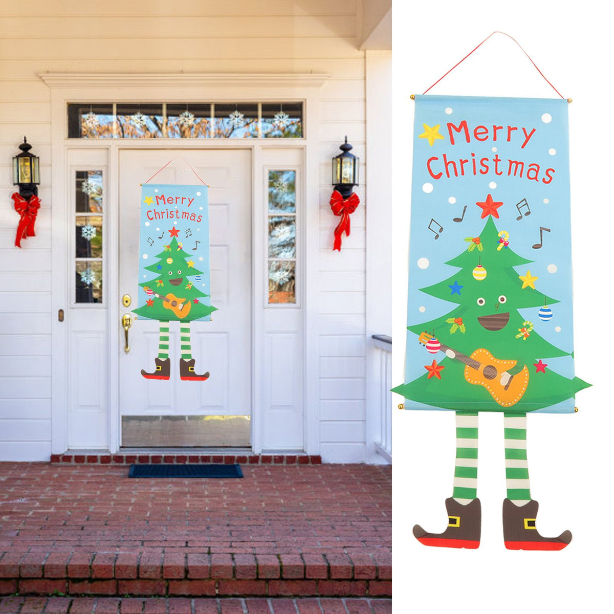 Christmas Flags Ornament Christmas Tree Designed Bamboo and Cloth Christmas Hanging Sign for Door Home