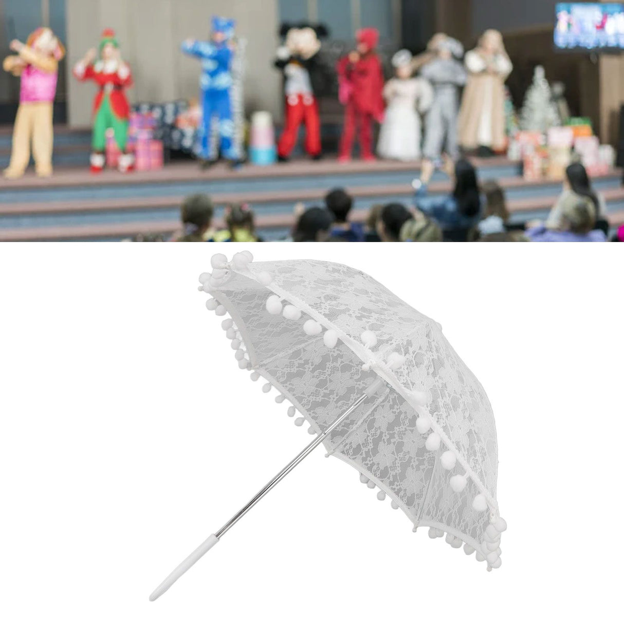 White Lace Umbrella Vintage Wedding Bridal Lace Parasol Children's Photo Costume Lace Umbrella for Photography Props 51322 G