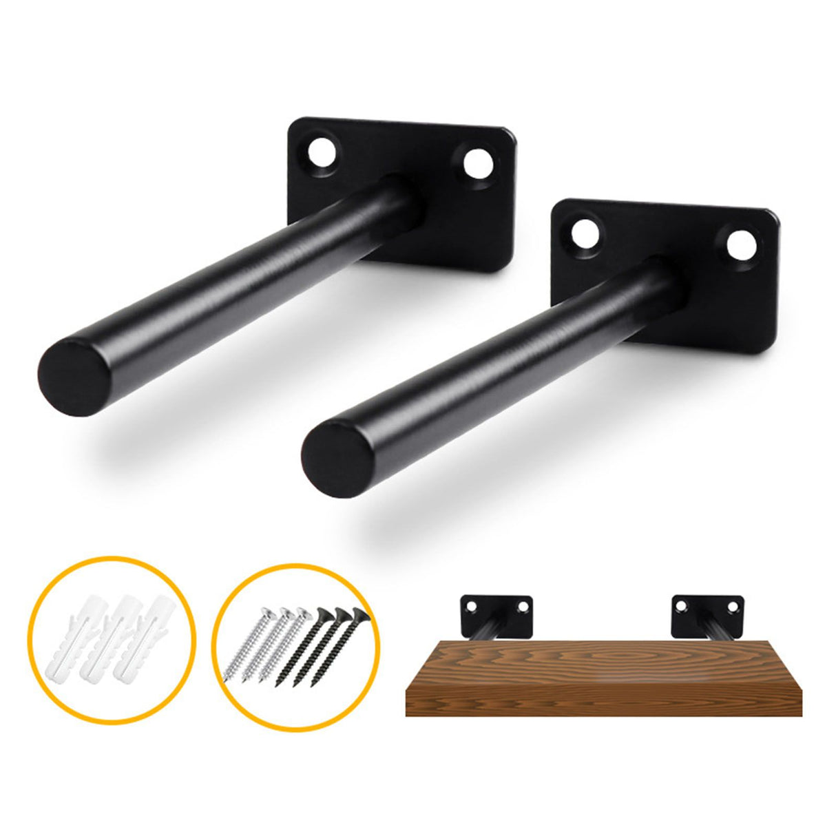 4 PCS Hidden Floating Shelf Bracket Round Wall Mount Shelf Supports Invisible Fixed Floating Holder A 01 2 Holes Black 150mm