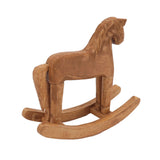 Wooden Rocking Horse Ancient Lucky Hand Carved Trojan Horse Table Decoration for Home Hall Office Bedroom