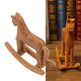 Wooden Rocking Horse Ancient Lucky Hand Carved Trojan Horse Table Decoration for Home Hall Office Bedroom