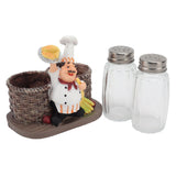 Chef Stature Holder Decorative Synthetic Resin Ingenious Vivid Chef Figurine Holder with 2 Glass Sauce Bottle