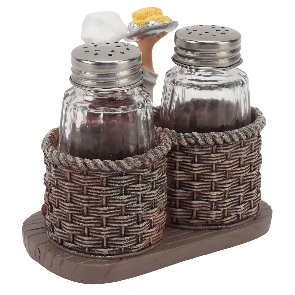 Chef Stature Holder Decorative Synthetic Resin Ingenious Vivid Chef Figurine Holder with 2 Glass Sauce Bottle
