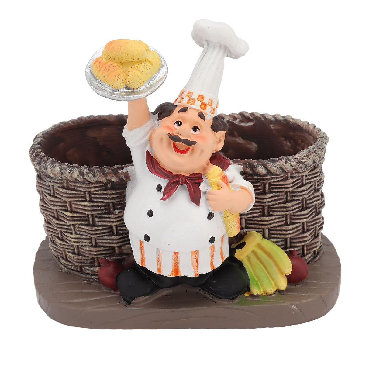 Chef Stature Holder Decorative Synthetic Resin Ingenious Vivid Chef Figurine Holder with 2 Glass Sauce Bottle