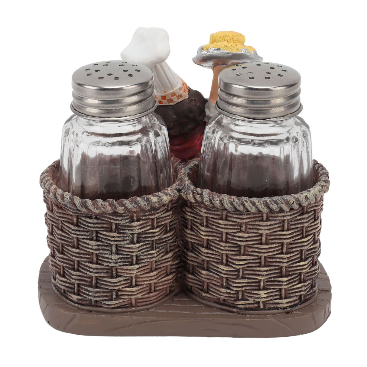 Chef Stature Holder Decorative Synthetic Resin Ingenious Vivid Chef Figurine Holder with 2 Glass Sauce Bottle