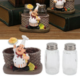 Chef Stature Holder Decorative Synthetic Resin Ingenious Vivid Chef Figurine Holder with 2 Glass Sauce Bottle
