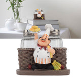 Chef Stature Holder Decorative Synthetic Resin Ingenious Vivid Chef Figurine Holder with 2 Glass Sauce Bottle