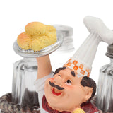 Chef Stature Holder Decorative Synthetic Resin Ingenious Vivid Chef Figurine Holder with 2 Glass Sauce Bottle