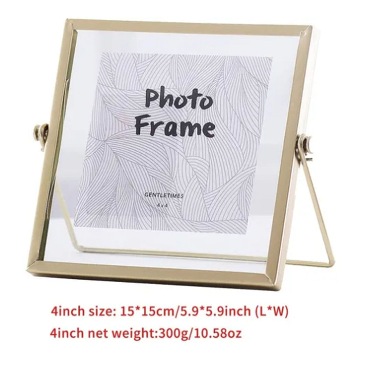 Photo Frame Display Transparent Glass Iron Support Tabletop Dried Flower Frame for Home Decorations 4 Inches