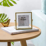 Photo Frame Display Transparent Glass Iron Support Tabletop Dried Flower Frame for Home Decorations 4 Inches