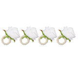 4PCS Rose Napkin Ring Simulated Plastic Reusable Vine Design Napkin Holder Ring for Restaurant White