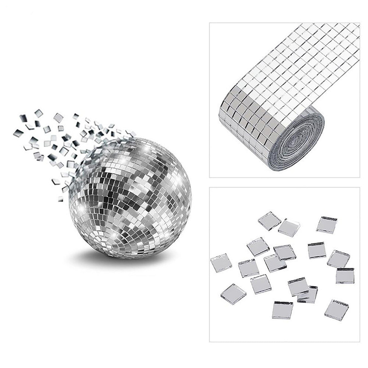 3PCS Mirror Mosaic Tiles Silver 1464 Grains Acrylic Self Adhesive 4x100cm Mirror Tiles Sticker for Handmade Crafts