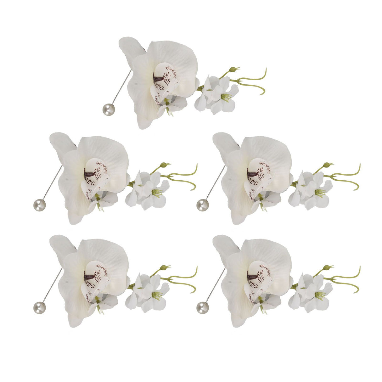5 Pcs Groom Boutonniere Elegant Men Wedding Flower Lifelike Permanent Reusable Artificial Brooch Flower White