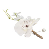 5 Pcs Groom Boutonniere Elegant Men Wedding Flower Lifelike Permanent Reusable Artificial Brooch Flower White
