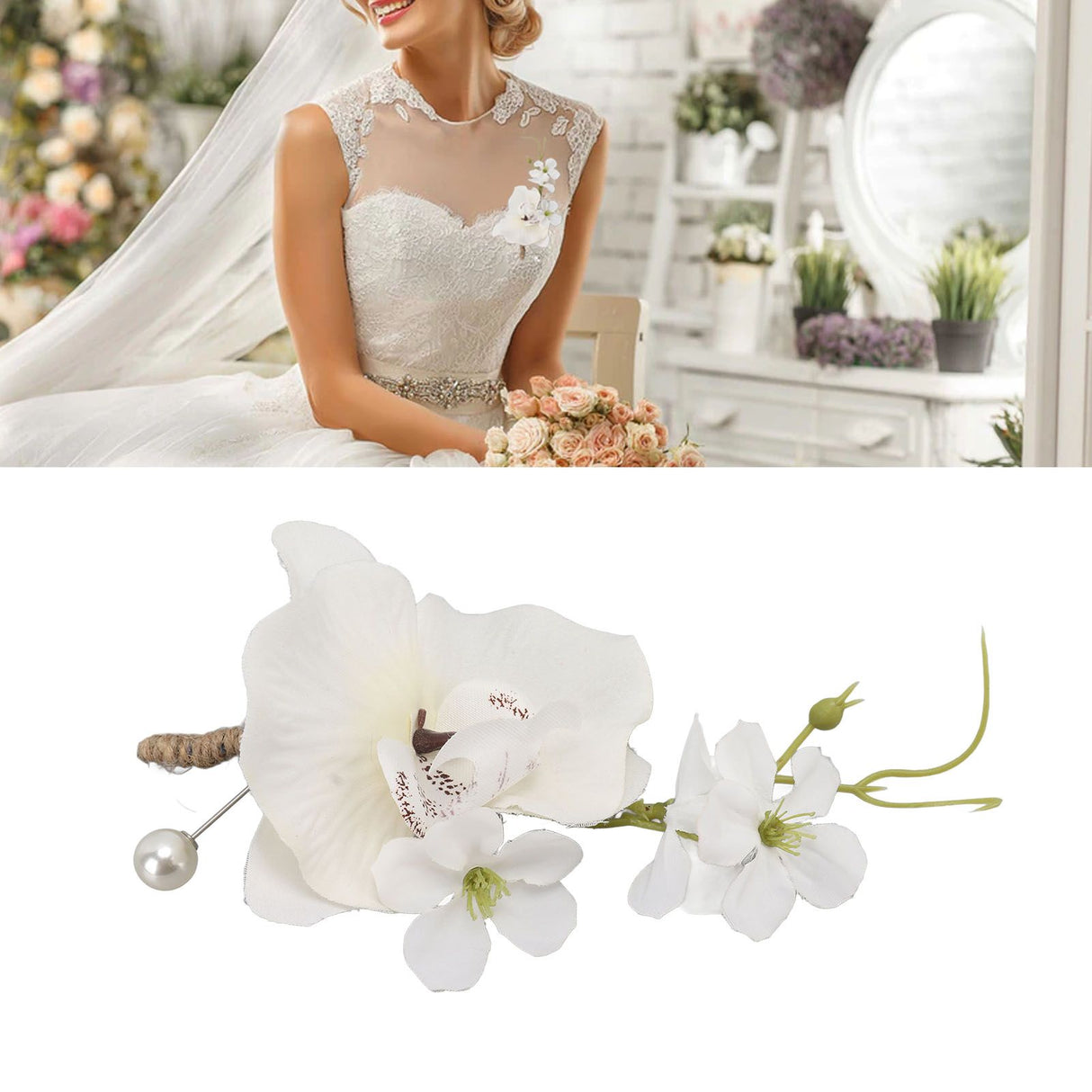 5 Pcs Groom Boutonniere Elegant Men Wedding Flower Lifelike Permanent Reusable Artificial Brooch Flower White