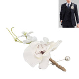 5 Pcs Groom Boutonniere Elegant Men Wedding Flower Lifelike Permanent Reusable Artificial Brooch Flower White