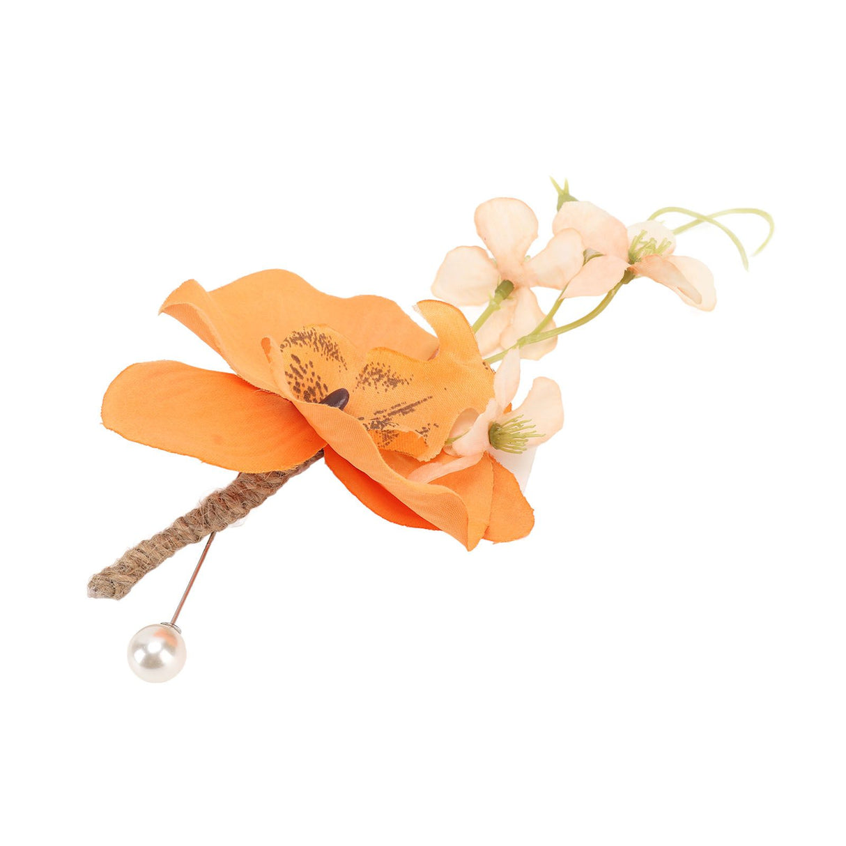 5 Pcs Groom Boutonniere Elegant Men Wedding Flower Lifelike Permanent Reusable Artificial Brooch Flower Orange