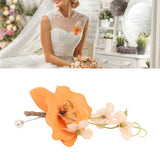 5 Pcs Groom Boutonniere Elegant Men Wedding Flower Lifelike Permanent Reusable Artificial Brooch Flower Orange - Extra Image