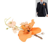 5 Pcs Groom Boutonniere Elegant Men Wedding Flower Lifelike Permanent Reusable Artificial Brooch Flower Orange - Extra Image