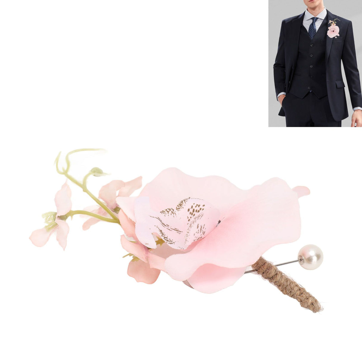 5 Pcs Groom Boutonniere Elegant Men Wedding Flower Lifelike Permanent Reusable Artificial Brooch Flower Pink