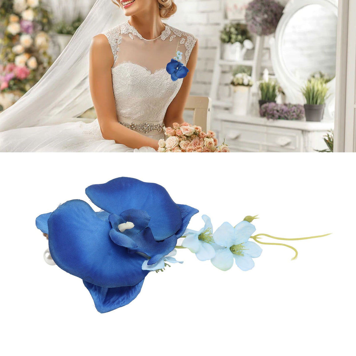 5 Pcs Groom Boutonniere Elegant Men Wedding Flower Lifelike Permanent Reusable Artificial Brooch Flower Blue