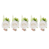 5PCS Wedding Boutonniere Pin Fixed Plastic Artificial Flower Corsage for Bride and Groom White