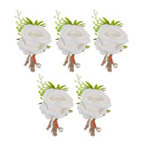 5PCS Wedding Boutonniere Pin Fixed Plastic Artificial Flower Corsage for Bride and Groom White
