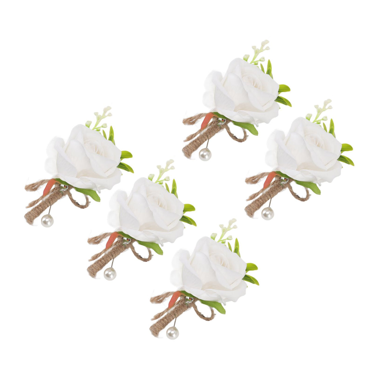 5PCS Wedding Boutonniere Pin Fixed Plastic Artificial Flower Corsage for Bride and Groom White
