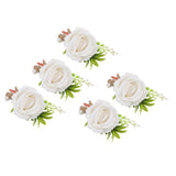 5PCS Wedding Boutonniere Pin Fixed Plastic Artificial Flower Corsage for Bride and Groom White