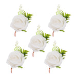 5PCS Wedding Boutonniere Pin Fixed Plastic Artificial Flower Corsage for Bride and Groom White