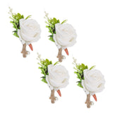 5PCS Wedding Boutonniere Pin Fixed Plastic Artificial Flower Corsage for Bride and Groom White - Rear View